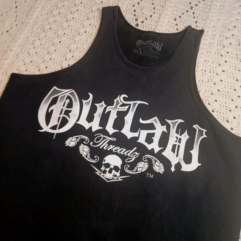 Outlaw Threads Mens 2XL Tank Shirt Double Sided Y2K Graffiti Streetwear Black